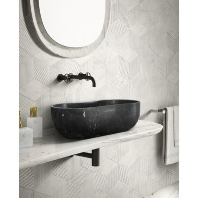 Lavabo vasque en marbre organique gris foncé ondulé organique, 23,6 po, finition matte pour la salle de bain