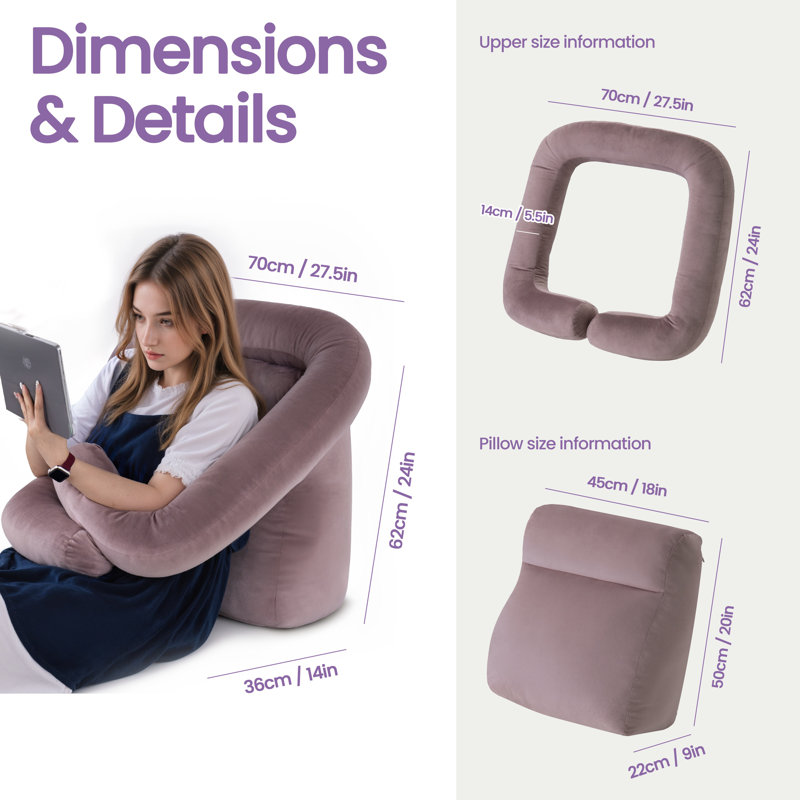Ergonomic Arm Support Reading Pillow Bed Support Cushion Velvet Pillow Multiple Colors Available Compression, Pink