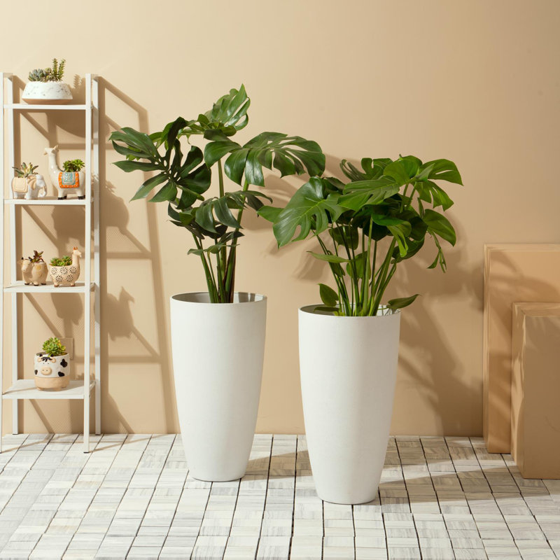 Staebell Tapered Planter, White, 27" H x 14.2" W x 14.2" D