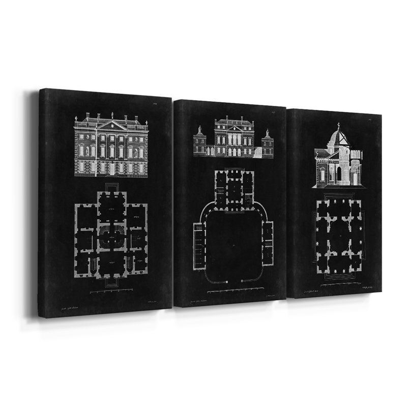 Graphic Design & Plan I - Toile tendue avec châssis - 3 pièces, H 12 po x l 24 po