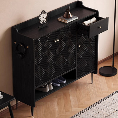 Armoire à chaussures 3 portes 39,37 "de style rétro noir à 3 portes - Style rétro avec rangement spacieux pour le vestibule