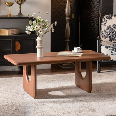 Rectangular Wood Coffee Table, Modern Minimalist Coffee Table with U-Shaped Legs, Walnut Finish Low Center Table for Living Room, Mid-Century Cocktail