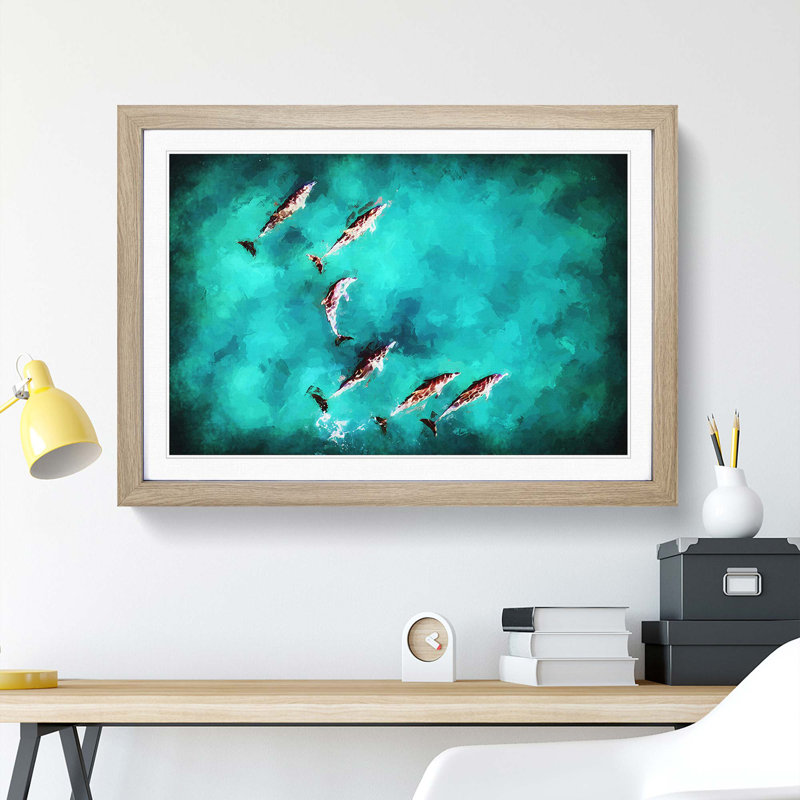 Sunlight upon the Dolphins in Abstract - Framed Print, 36cm H x 48cm W x 2cm D, Oak Framed