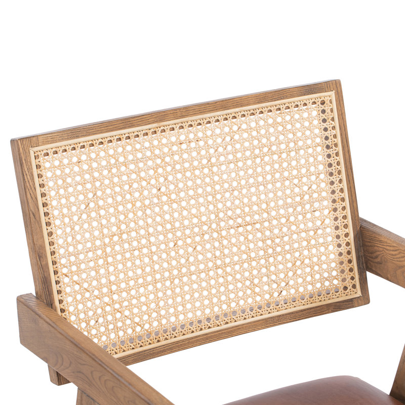 Douglas Top-Grain Leather & Rattan Dining Chair In Tan