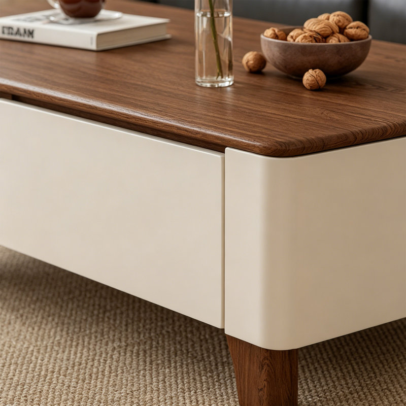 Table basse rectangulaire de rangement de style médiéval, Blanc, H 16,1 po x L 47,2 po x l 23,6 po
