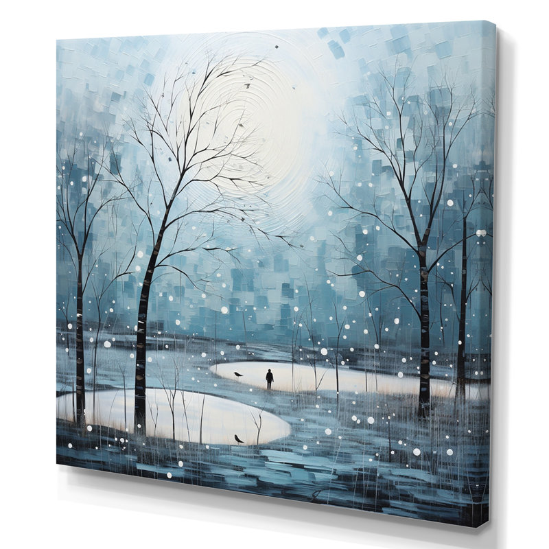 Bleu et blanc - pointillisme hivernal scandinave moderne VI - impression, H 30 po x l 30 po x P 1 po, Toile tendue