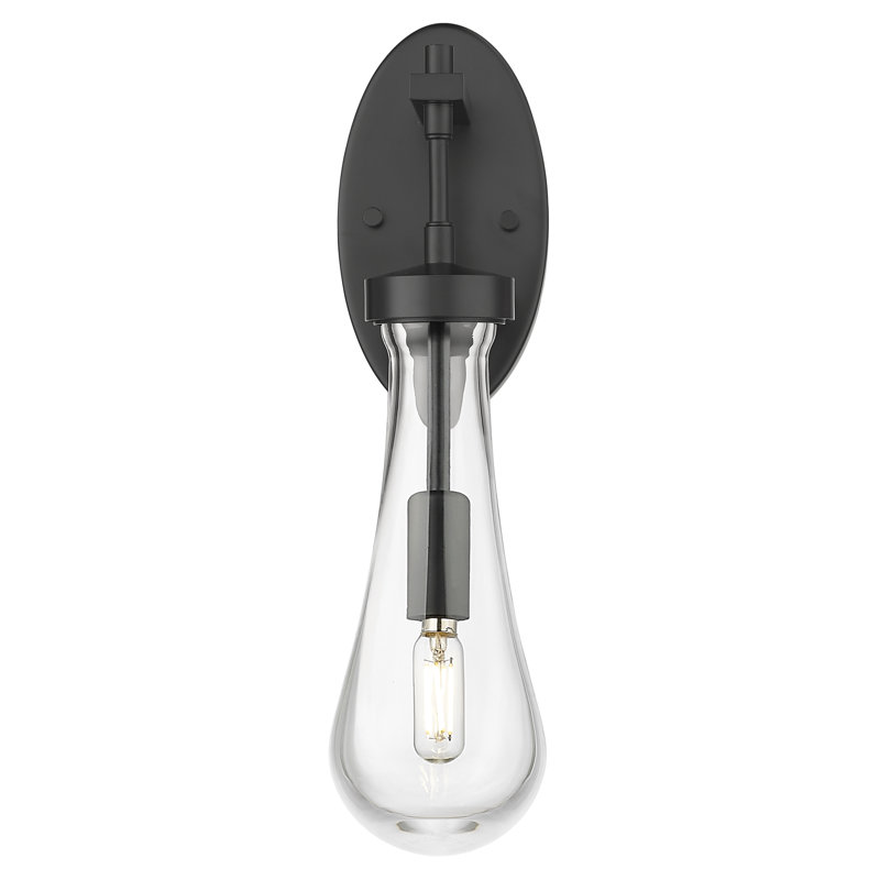 Downtown Urban - Edwa - 1 Light Wall-mounted Sconce - Glass Shade, Clear, Matte Black, 16" H x 4.75" W x 6.75" D