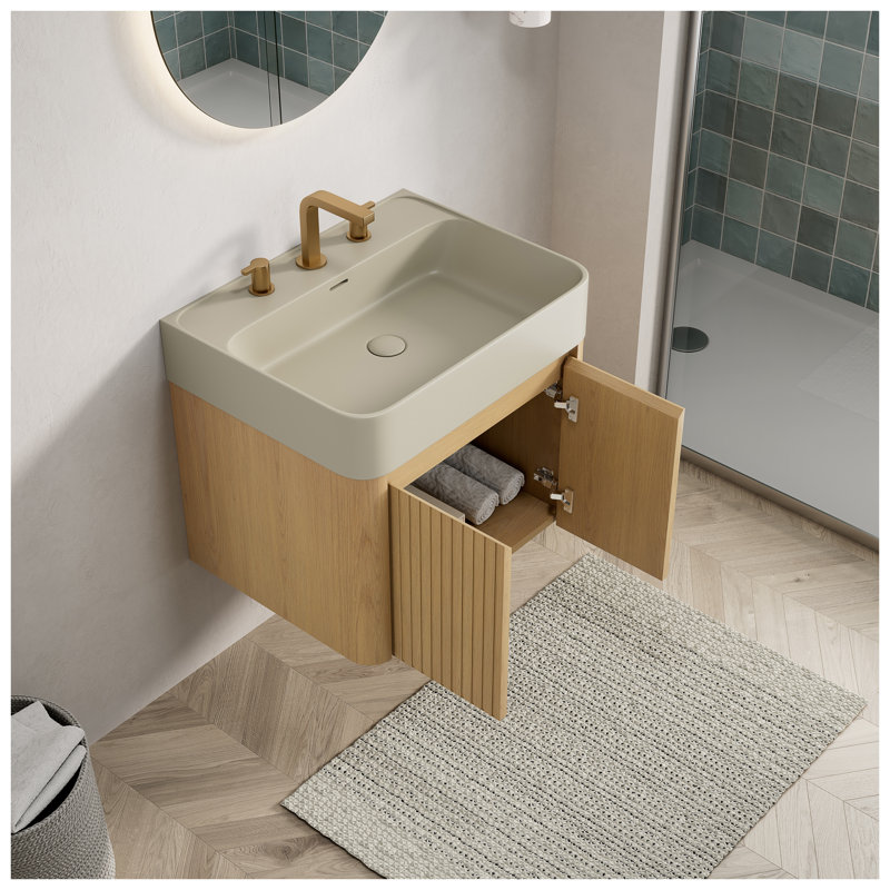 Bathroom Vanity with Top, Golden Oak, 24" W, Beige