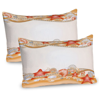 Ambesonne Beach Pillow Sham 2 Pack Sand Seashells Themed Print Pale Orange and Vermilion -  pil-2_53168_26x20