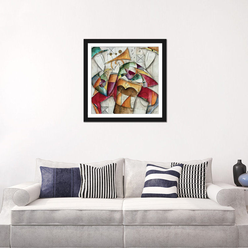 «Jam Séance I» par Eric Waugh, impression sur toile, H 24 po x l 24 po x P 1 po, Papier avec cadre noir, Blanc