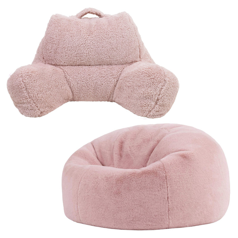 icon Kingston Faux Rabbit Fur Classic Bean Bag and Reading Pillow Set, Pink