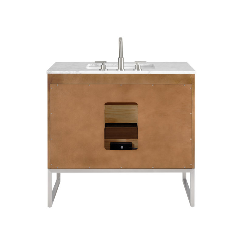 Markham 36'' W Single Vanity, Walnut, Carrara Marble, Brushed Nickel