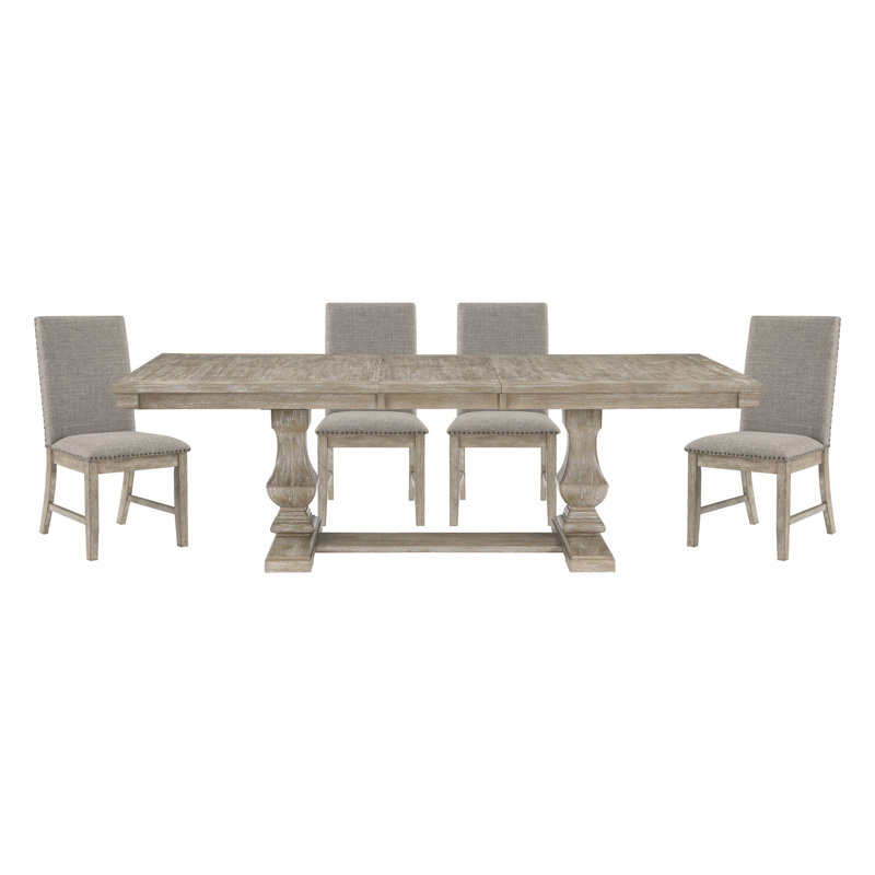 Table de salle à manger rectangulaire avec rallonge gris brunâtre 4, Gris