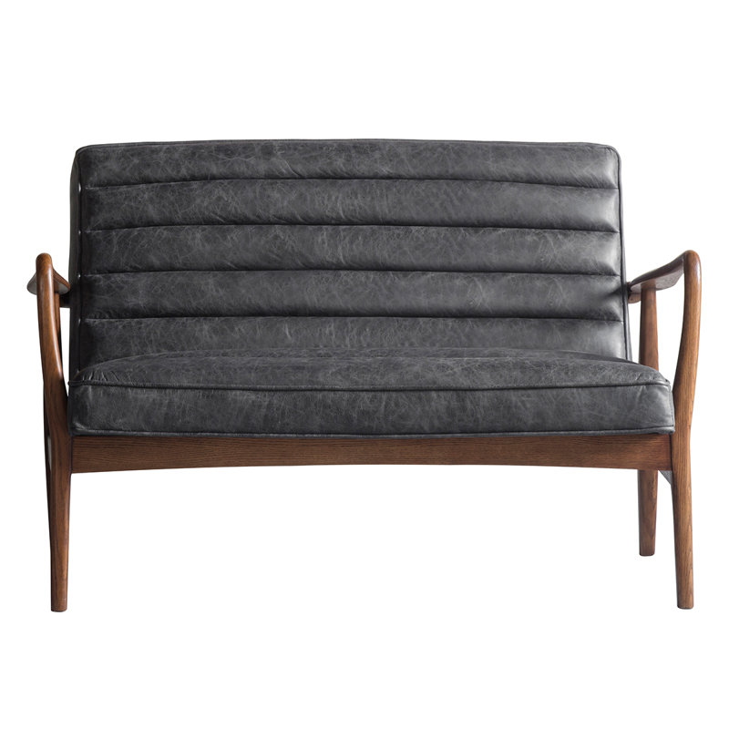 Cassidee 2 Seater Top Grain Leather Loveseat, Ebony