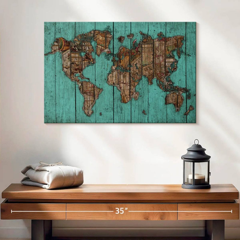 Carte en bois Aliaz turquoise, H 16 po x l 24 po
