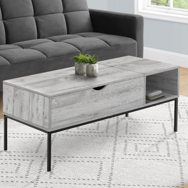 Table basse à plateau relevable 42 po avec rangement et tablette cachés, Grey