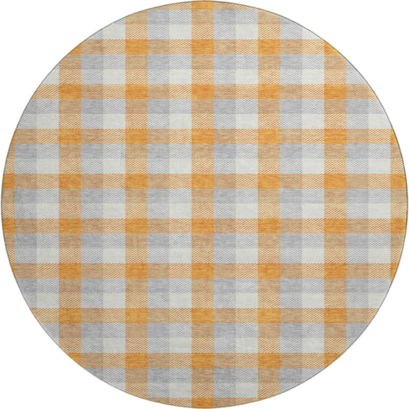 Premium Machine Washable Crumley AMF1053 Plaid Rug, Round 8'