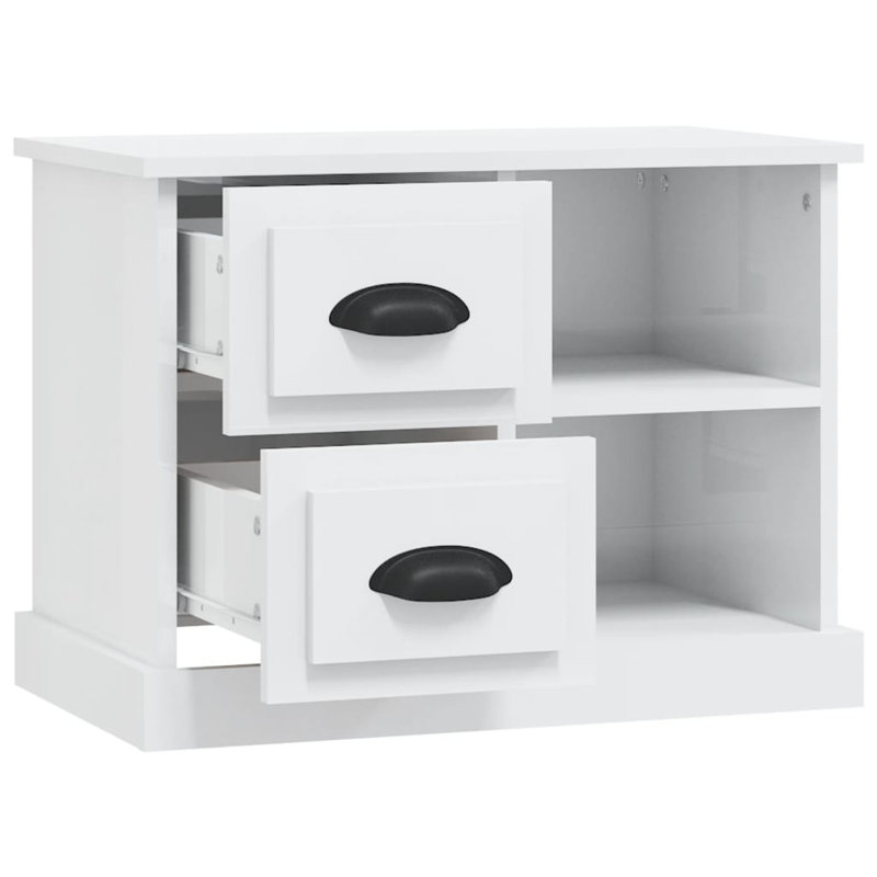 Simlai 60cm W Manufactured Wood Bedside Table, High Gloss White