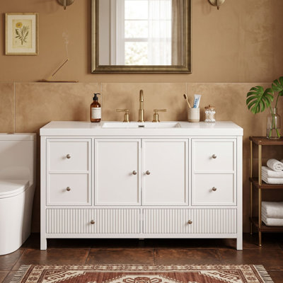 Meuble-lavabo en bois 60 po avec lavabo, tiroirs et portes