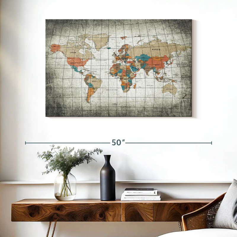 Aliaz Dirty Grid World Map, 26" H x 39" W