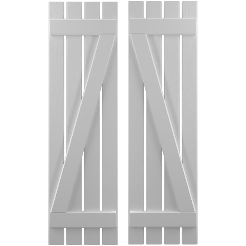 Americraft (2 Batten) Spaced Board-n-Batten Shutters w/ Z-Bar (Per Pair), Primed, 15 1/2", 57"