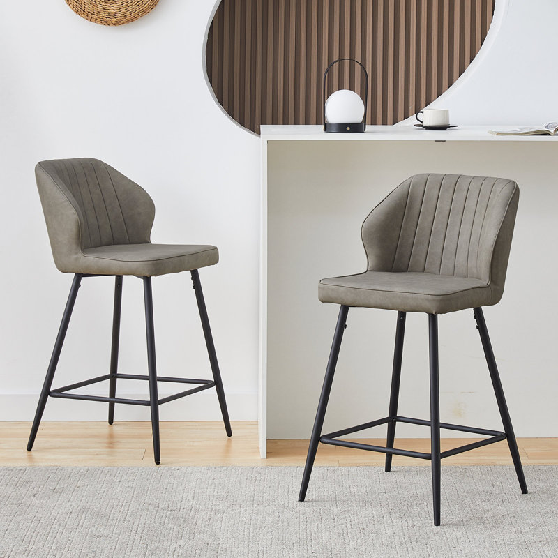 Konate Upholstered Counter Stool with Metal Frame, Light Grey
