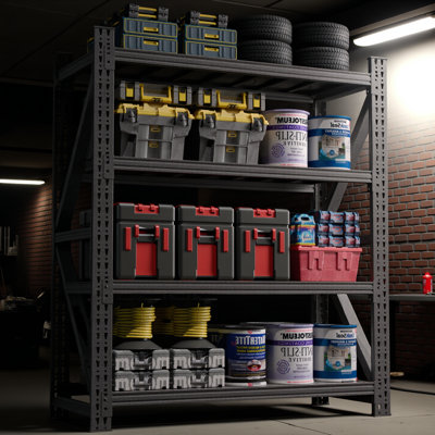 Heavy Duty Metal Adjustable Garage Shelves, 4000lbs Storage Rack (69"h X 59"w X 23.6"d) Industrial Shelving Unit For Warehouse, Black