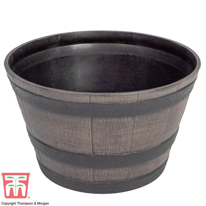 Khaldoun Plant Pot Medium Wooden-effect Barrel (x10), 45Cm H x 45Cm W x 63Cm D, 8
