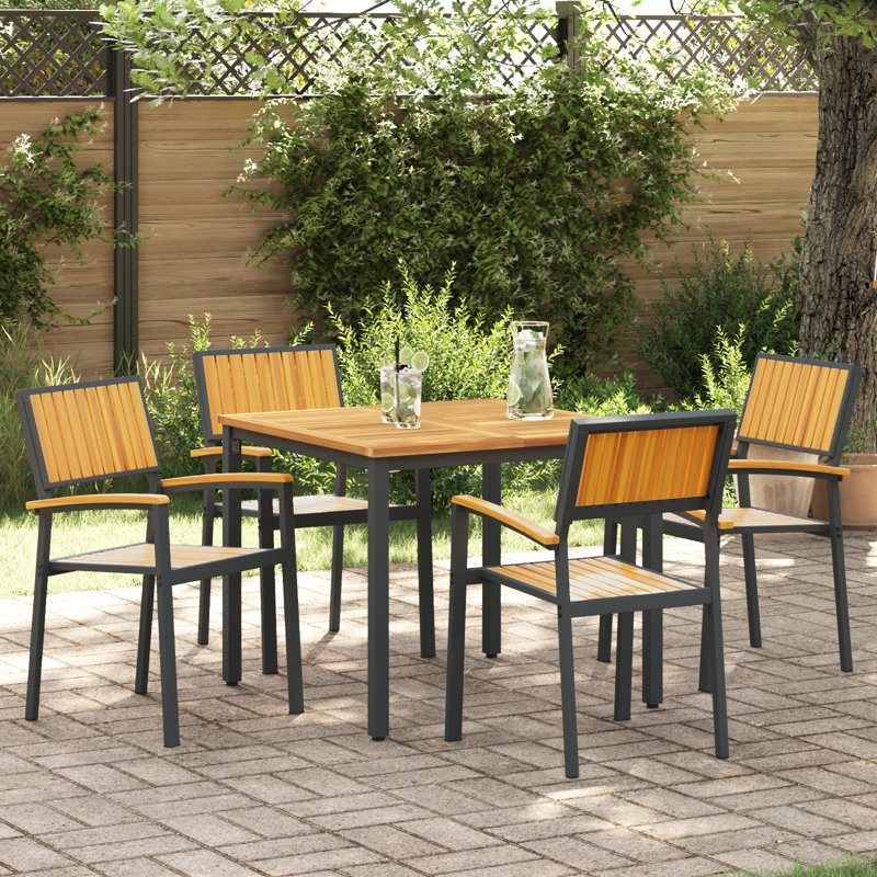 5 Piece Garden Dining Set Metal, 75cm H x 90cm W x 90cm D