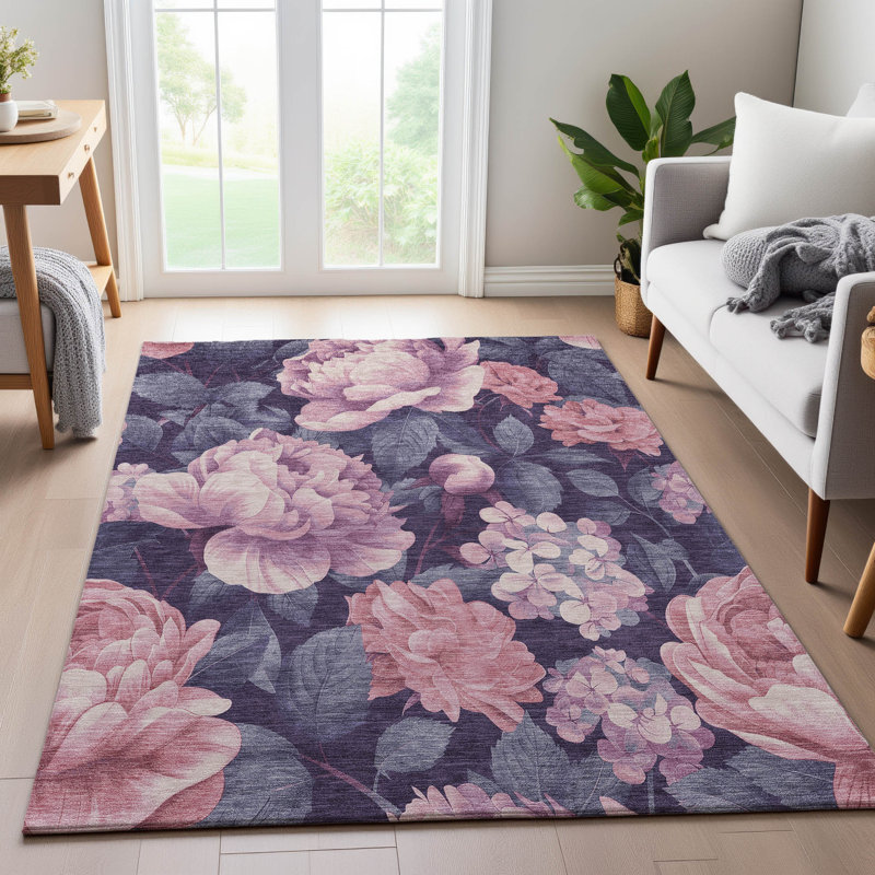Premium Machine Washable Floyd AMF1561 Floral Rug, Rectangle 3' x 5'