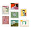 Multicolore Mid-Century pastel paysage abstrait géométrique minimalisme encadré sur papier, 7 pièces-92573529-92573527