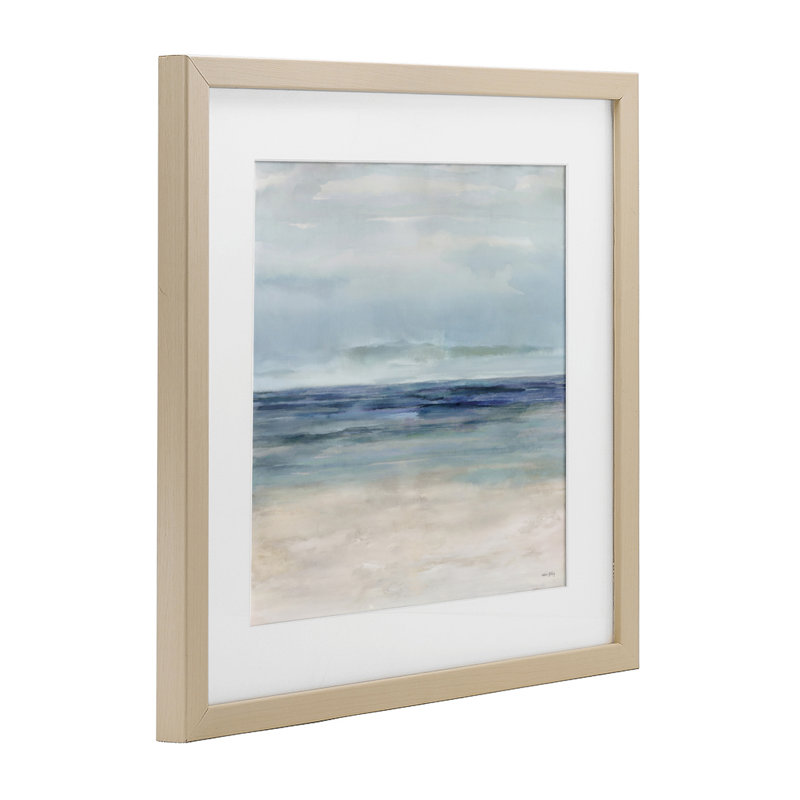 «Soft Aqua Coastline», reproduction sous verre encadrée par Amber Sterling, H 16 po x l 16 po, Cadre de récolte en pin