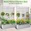 Boîte à fleurs surélevée en métal galvanisé 73 po x 47 po x 12 po avec grillage d'intimité en treillis, roues et trous de drainage, lit de jardin résistant aux intempéries pour plantes grimpantes, légumes et fleurs, blanc