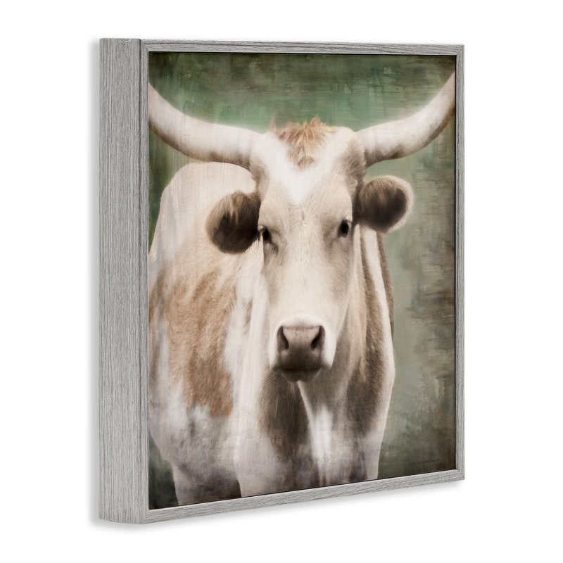 «Rustic Longhorn Bovins», estampe numérique encadrée par Rhonda Addison, H 12 po x l 12 po, Estampe numérique Farmhouse