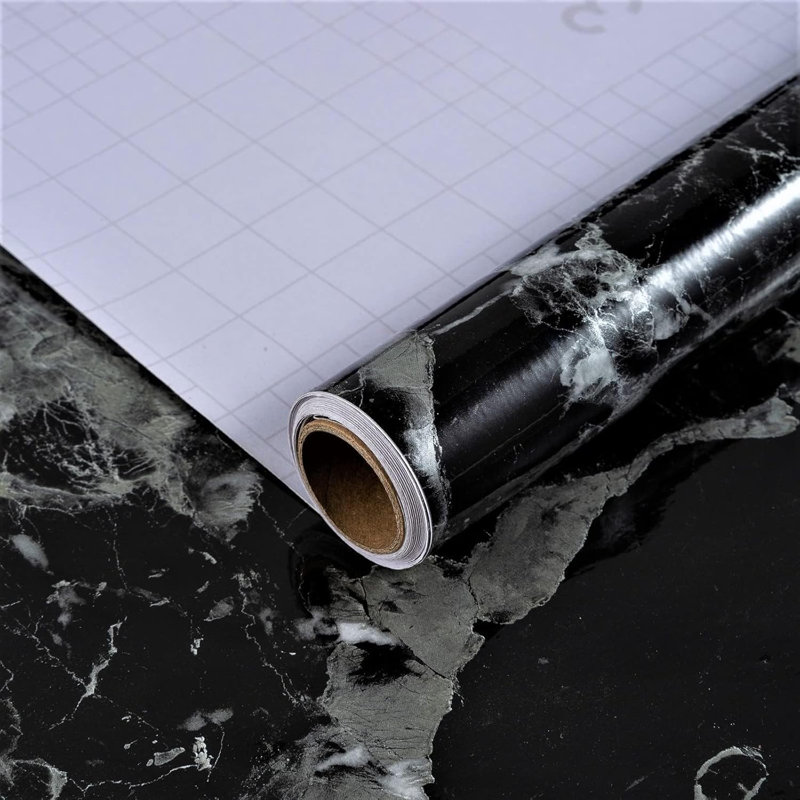 Papier peint adhésif noir marbré noir