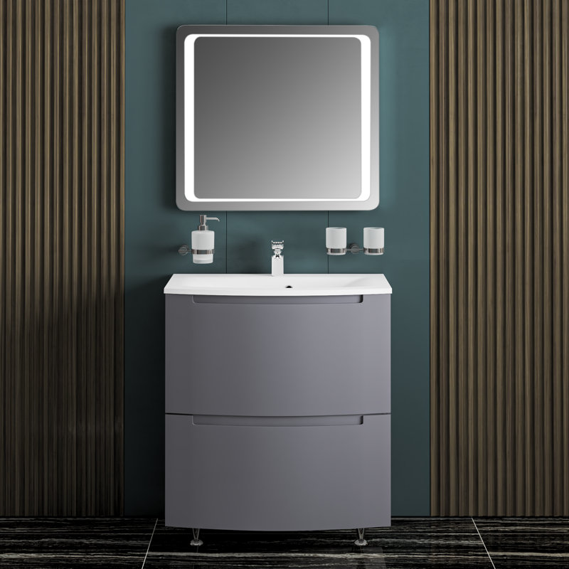 Julenny 22.5'' Single Bathroom Vanity with Acrylic Top with Mirror, Grey Matt