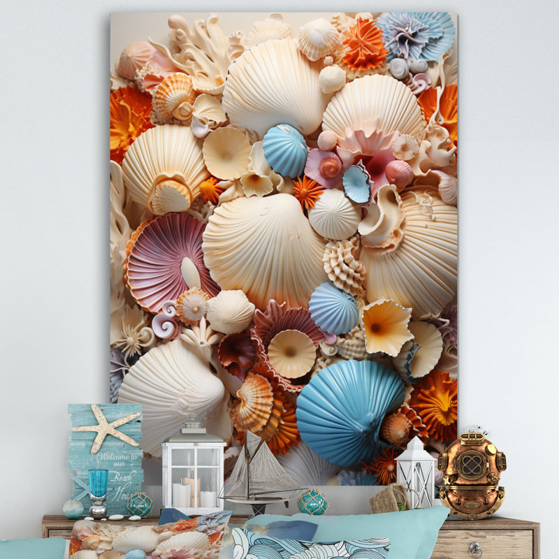 «Beach Photo Seashell Collage I», impressions sur toile d'animaux côtiers, H 20 po x l 12 po x P 1 po, Toile tendue