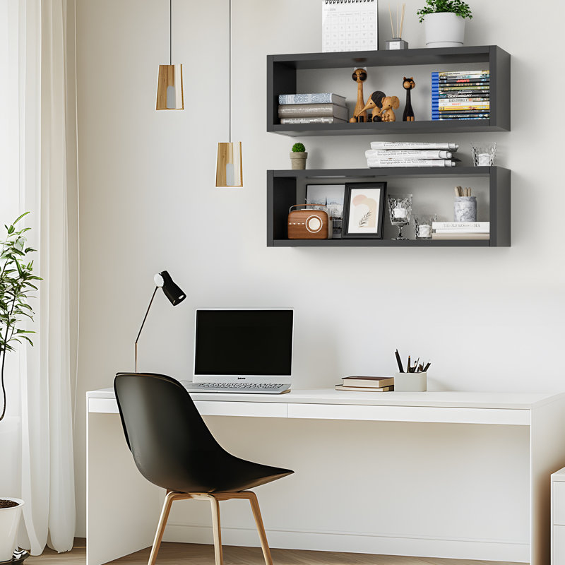 Ensemble de 2 tablettes cubiques cubiques 24 po Kaboon, rectangulaires, 2 cubes, noir, Rectangle—7.87" D x 24" W, Noir