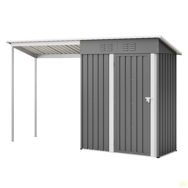 Durable 5X3ft Galvanized Steel Shed & Gazebo Combo, Easy Assembly Lean-To Storage With Open Pergola, All-Weather 2-In-1 Garden Shed For Tool Storage, Patio, Backyard