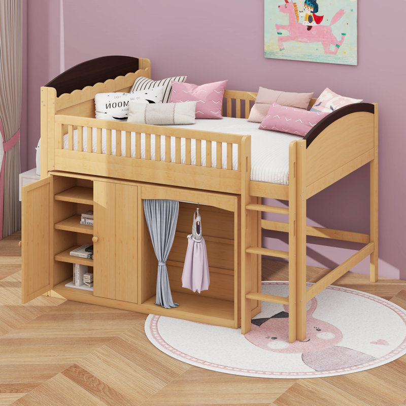 Full Size Loft Bed With Storage Cabinet, Wardrobe And LED, Wood/Espresso