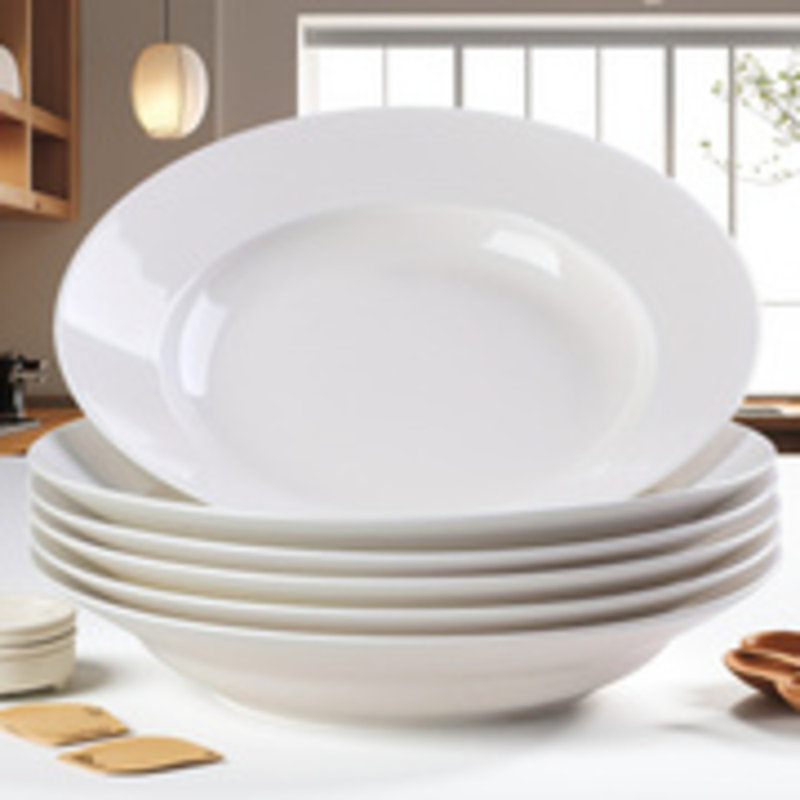 Ensemble de 6 assiettes plates en céramique blanches rondes, élégantes, durables pour une utilisation quotidienne et formelle
