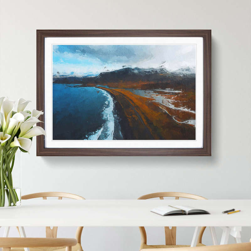 Black Sand Beach in Iceland - Picture Frame Painting Print, 48cm H x 65cm W x 2cm D, Walnut Framed