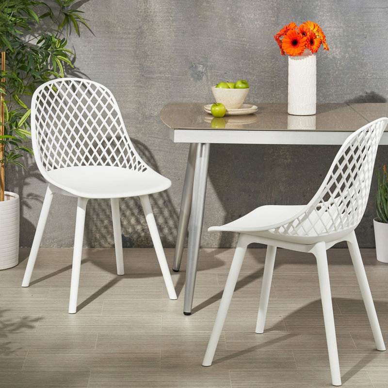 Outdoor Chairs In White Polypropylene - Stable, Weather-, Diamond Mesh Seats , With Design, White