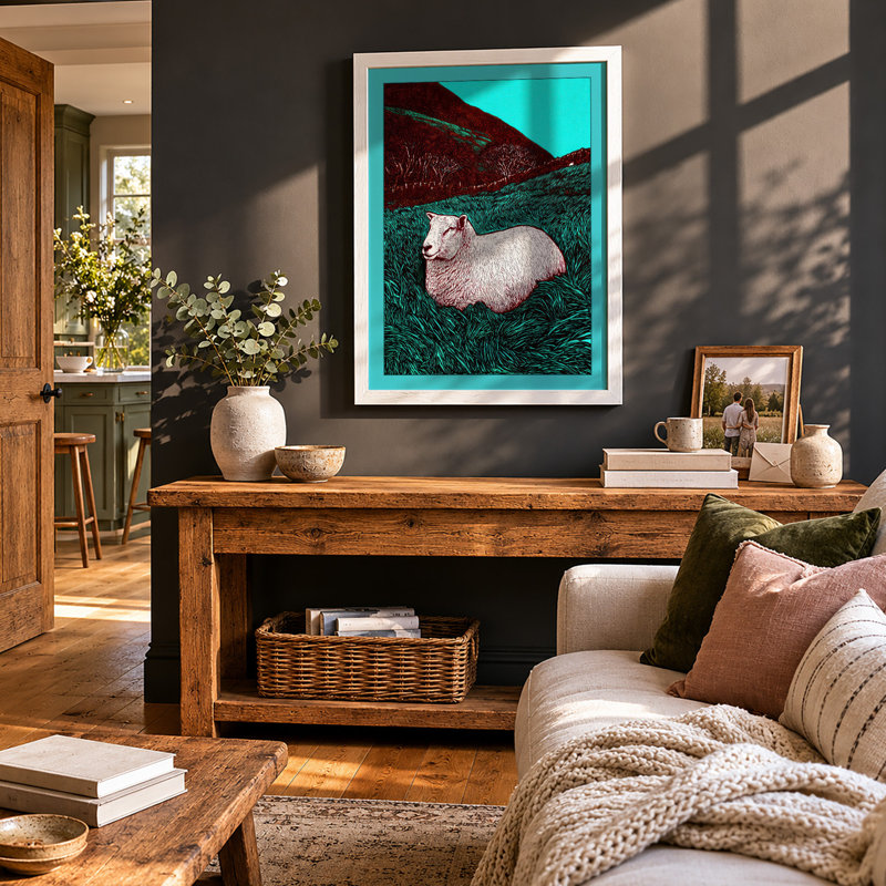 Sheep In Dreamland Modern - Print, A4 - 29.7 x 21.0 cm, White
