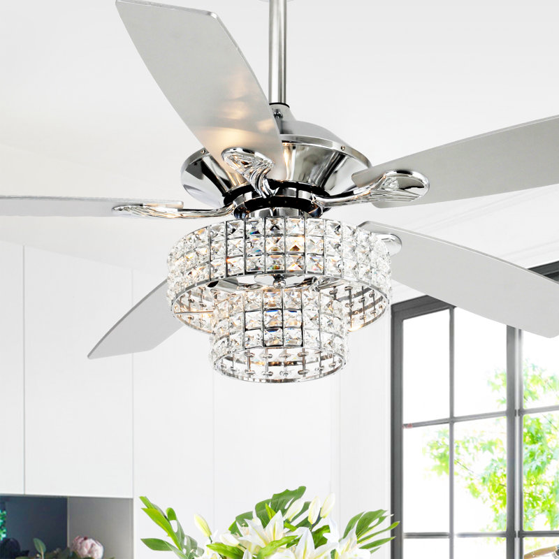 Ventilateur de plafond en cristal à 2 pales de 52 po à 2 niveaux avec télécommande et ensemble d'éclairage inclus Beedle