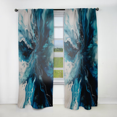 Rideau velours abstrait bleu sarcelle et noir Aims Whimsy II - 1 panneau