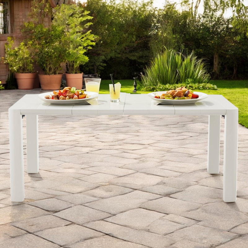 Table de patio rectangulaire en plastique recyclé 70 po, Crème, crème