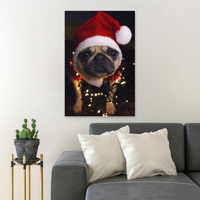 Fawn Pug Wearing Red And White Santa Hat - 1 Piece Rectangle Graphic Art Print On Wrapped Canvas -  MentionedYou, CV_10032022_0119L