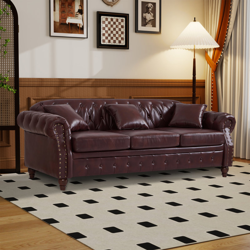 Faux Leather Chesterfield Sofa With Storage, Burgundy