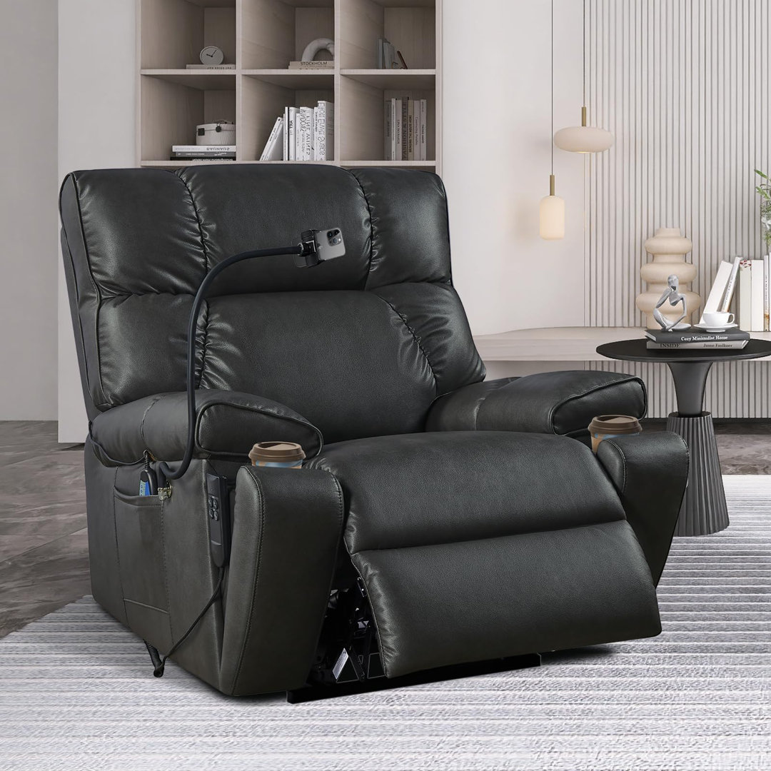 Jharline 39.37" Wide Genuine Leather Power Lift Assist Reclining Recliner Latitude Run® Upholstery 